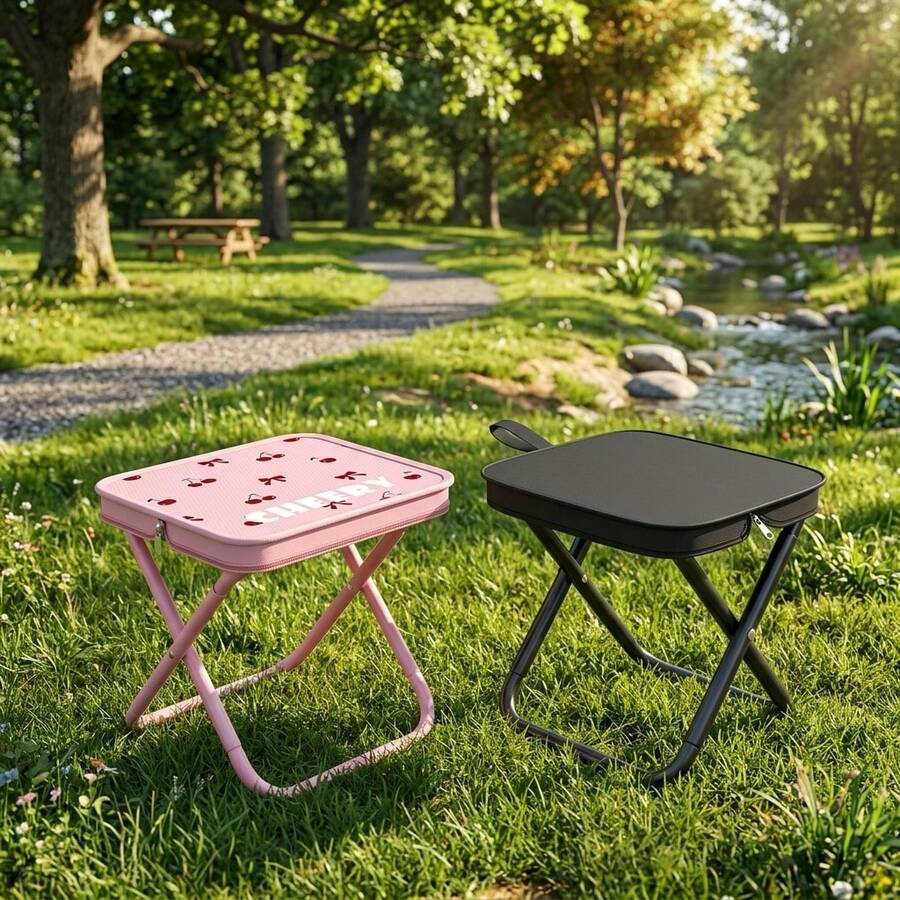 1pc/Set Outdoor Portable Folding Stool, Mini Compact Storage, Multi-Functional Hanging Bag, Wear-Resistant Scratch-Proof. Suitable For Hiking, Camping, Picnic, Lightweight EDC Gear, Outdoor Adventure, Backpacking Essential