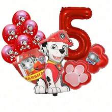 Paw Patrol Theme Birthday Balloon Set, Firefighter Puppy Theme Party Decorations, 32 Inch Red Number 1-8 Foil Balloons, Paw Print Round Latex Balloon Set, Cartoon Rescue Puppy Theme Birthday Party Supplies Suitable For 1-8 Years Old Children - Cartoon Dog Balloon - View 8