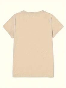 GiftGiftGiftGiftElegant - Women's Limited Edition Short Sleeve Crew Neck T-Shirt With Summer Watermelon Drink Print, Ideal For Spring, Summer, And Autumn, Perfect For Stylish Photos, Work, Vacations, And Everyday Wear With A Vintage Touch. Soft. - 杏色 - 查看 3