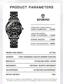 BINBOND B7169 Luxus Mode Business Damenuhr der Spitzenmarke, 30M wasserdicht, Wochenanzeige, Datum, Sportliche Damenuhr - Schwarz und Weiss - Übersicht 10