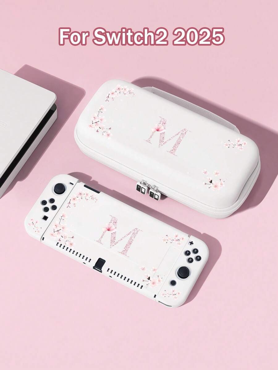 Accessories For Nintendo Switch, Floral Letter M Pattern, Compatible With Switch 2025, NS/Switch OLED Protective Case & Storage Bag, Best Gift Compatible With Switch Players, Romantic Gift For Valentine's Day - Multicolor - View 1