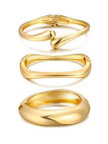 Pulseras brazalete de oro para mujer, brazalete ancho y grueso, pulsera apilable, abierta y ajustable, joyería de brazalete de giro - Dorado - Ver 7