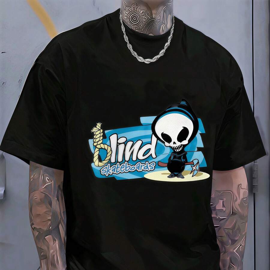 2025 Novelty Unisex T-Shirt Featuring A Printed Design Of The Blind Skateboard Logo, Perfect For Skateboarding Enthusiasts - 黑色 - 查看 1