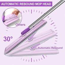 BOSHENG Mop And Bucket With Wringer Set, Hands Free Flat Floor Mop And Bucket, 3 Washable Microfiber Pads Included, Wet And Dry Use, Home Floor Cleaning System For All Floor Types And Windows, Purple - MàuB - Xem 3
