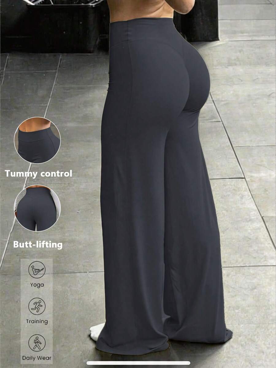 Aoqta Sports Women's Summer Casual Solid Color Long Pants, High Waist Tummy Control Butt Lifting Loose Wide Leg Sports Pants, Simple Basic Style Suitable For Yoga, Running, Sports, Fitness, Workout, Daily Wear And Outings