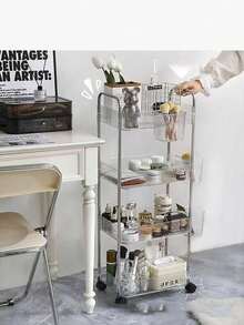 Carrito acrílico de 4 niveles con ruedas para almacenamiento en la cocina o baño, estante de almacenamiento transparente y práctico de uso múltiple - transparente - Ver 8