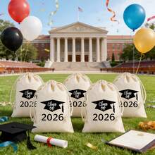 10pcs/Pack Beige 2026 Graduation Cap Printed Drawstring Gift Bags, Graduation Party Favor Bags, Available In Multiple Sizes - Standard Model - View 4