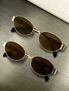 2 Pairs Oval Personalized Metal Fashion Glasses, Vintage Style For Women, Suitable For Outfits - 彩色 - 查看 10