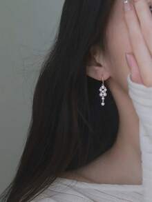 一对经典S925纯银仿珍珠编织耳环，女士秋冬耳环，生日礼物 - 金色 - 查看 5