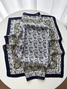 1 buah Syal Bandana Satin Wanita Bentuk Persegi Warna Polos untuk Penutup Kepala - Navy Blue - View 3
