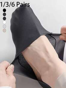 1/3/6 Pairs Men's Solid Color Breathable Soft Nylon Fabric Low-Cut Invisible Socks, With Anti-Slip Silicone Heel Pad, Suitable For Sports Or Daily Wear - Multicolor - View 2