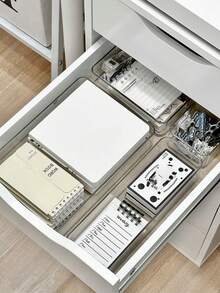 1pc/4pcs/5pcs/6pcs Multi-Functional Desktop Drawer Storage Box, Built-In Dividers, Convenient For Students To Organize Stationery And Daily Supplies In Dorm; Transparent Stackable Storage Box, Available In Multiple Sizes; Ideal Desktop Organizer Box For Study Space; Suitable For Autumn Seasonal & Holiday Decor; Room And Home Decor; Enhance Bedroom Aesthetics; Celebrate Autumn Holidays; Upgrade Your Study Environment With A Fashionable And Practical Storage Solution. - Clear - View 11
