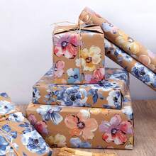 1 Roll Vintage Yellow Kraft Paper Floral Gift Wrapping Paper, Large Size Roll, Suitable For Weddings, Bachelor Parties, Spring/Summer Tea Parties, New Year, Christmas Gift Wrapping Materials (Rope Not Included) - Multicolor - View 7
