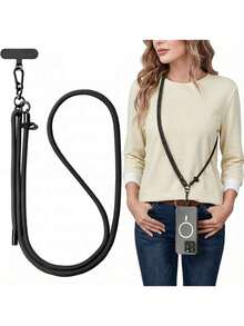 1 dây đeo điện thoại bằng nylon màu đen, có thể điều chỉnh và tháo rời, dùng để đeo chéo vai hoặc đeo cùng ốp điện thoại. - màu đen - Xem 10