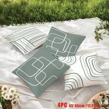 MEMNUN 4pcs Grey-Green Simple Line Abstract Geometric Print Decorative Throw Pillow Covers [No Pillow Insert], 17.7*17.7in(45*45cm)/19.69*19.69in(50*50cm)/15.75*15.75in(40*40cm), [Single-Sided Print] Made Of Polyester, Modern Minimalist Cushion Covers For Sofa, Bed, Living Room, Bedroom, Car, Office, Hotel Decor, Suitable For All Seasons, Perfect Gift For Family And Friends - Multicolor - View 8