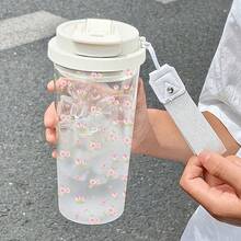 1个/5个500毫升双层塑料杯，印有精致的粉色玫瑰图案（带吸管），柔美花卉冰咖啡杯，适合冷萃咖啡、热饮和日常使用，是送给家人和朋友的理想生日礼物。 - 多色-小鬱金香 - 查看 7