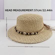 Women Straw Cowgirl Hat Decorative Beads Outdoor Beach Hat Holiday Summer Sun Cap - Apricot - View 8