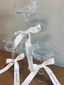 5/1pc White Ribbon Decorations For Wine Glasses, "Bride" "Bridesmaid" Text Decor For Wedding Party Glasses, Wedding Candle Decor, Wedding Atmosphere Decor, Bride & Bridesmaid Wrist Ribbons, Elegant Wedding Wine Bottle Decor Ribbons, DIY Wedding Decorations, Suitable For Wedding Party, Bride & Bridesmaid Wrist Ribbons, Holiday Decor, Wedding Wine Glass & Bottle Decor, Bride & Bridesmaid Decor Ribbons - Type B - View 3