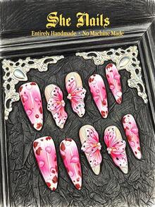 Bộ 10 miếng dán móng tay acrylic kim loại phong cách Punk Goth cổ điển - 10 miếng màu hồng, 10 miếng màu đỏ, 10 miếng màu nâu, 10 miếng màu vàng, họa tiết da báo, móng nhọn đính đá 3D, hoa vẽ tay, quả anh đào, hình tròn, trái tim, nơ, phù hợp cho tiệc Giáng sinh và sử dụng hàng ngày, bao gồm gel dán móng, miếng dán và dũa móng. Dành cho phụ nữ và bé gái. - Màu Hồng Tươi - Xem 1
