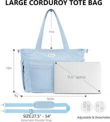 2026hot SeIIing Bagstellar Corduroy Tote Bag For Women, 17 Pockets Laptop Work Tote Bag Lightweight Teacher Nurse Bible Bag For School Travel |   With 40oz Cup Holder, Multi Compartment, Zipper Crossbody Bag, College Shoulder Bag, Daily Purse W/ Strap, Ideal Gift For Women - 藍色 - 查看 9