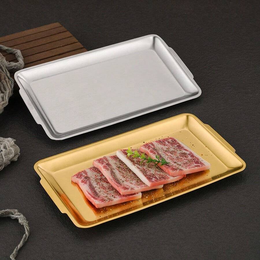 1/3 chiếc, Khay, Khay nướng BBQ bằng thép không gỉ, Đĩa ăn tối, Chảo nướng, Khay phục vụ, Khay đựng thức ăn, Khay tiệc, Khay tráng miệng, Khay bánh, Khay trái cây, Khay ăn nhẹ, Đồ dùng nhà bếp, Đĩa phục vụ hình chữ nhật lớn bằng thép không gỉ dày dặn dùng cho tiệc nướng BBQ, tiệc buffet, dã ngoại, món khai vị