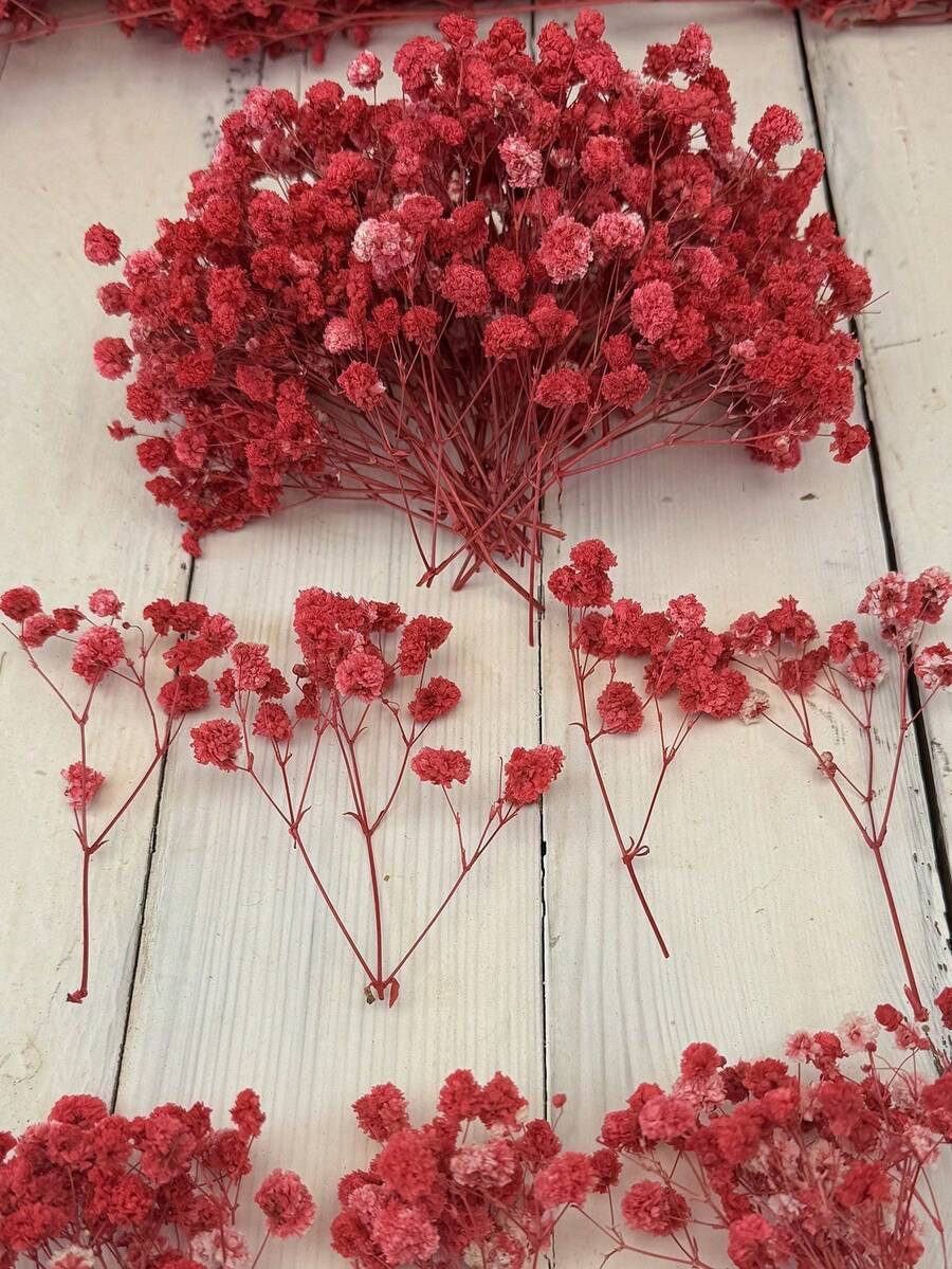 25/50/100/150/300pcs Mini Baby's Breath And Other Artificial Flowers - For Arts And Crafts, Hair Accessories, Wedding Wreaths, Table Flowers, Home Decor, Etc. - Red - View 1