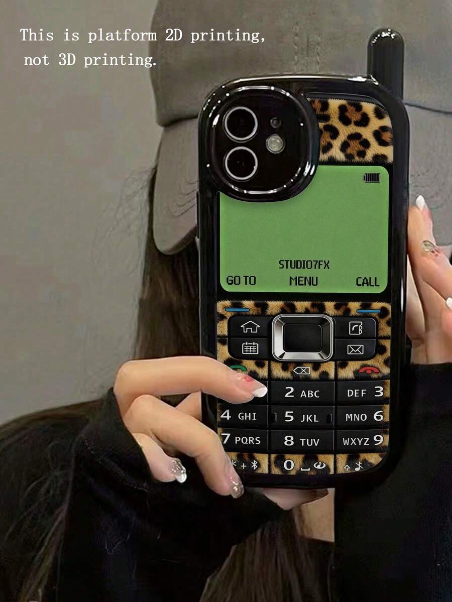 Shockproof Leopard Print Novelty Cases 1pc New Personalized Leopard Print Painted Retro Phone Shape Shockproof Phone Case Glossy Soft Shell Protective Cover Compatible With IPhone 17pro/17Air/17/17promax 16/11/16pro/16plus/16promax/16e/15Promax/13/14/12/XS/XR/7G/8P3/14/11/P12/XS Birthday Gift Anniversary Party Wedding Spring