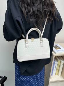 2025 New European And American Fashion Embossed Shell Handbag, Suitable For Teenage Girls, Female College Students, White-Collar Workers, Suitable For Office, School, Work, Business, Commuting, Outdoor, Travel, Outing - White - View 4