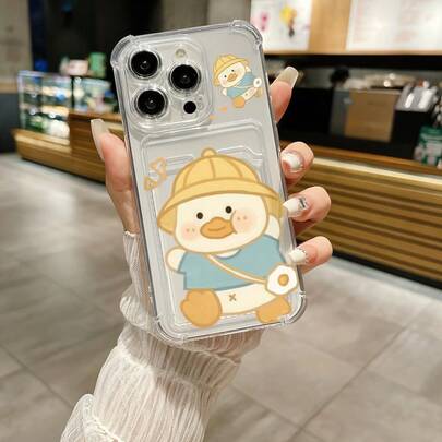 New Summer Card Slot Phone Case. Phone Case With Card And Photo Slots. [Cute Duck Back To School Version] Transparent Card Holder Four-Corner Anti-Drop Phone Case Suitable For Galaxy S22/23/24/S25/A04/05/06/A07/A17/A14/A15/A16/A24/A25/A34, Note 7/8/9/10/11/12/13/14, 9/10/12/13C/14C/A5, Honor X, HW, C53 C55, Suitable For IPhone 11 12 13 14 15 16 Plus Pro Max/Phone Protective Case With Printed Pattern, Convenient Card Slot Phone Case. Shock-Absorbing And Comfortable Grip, X7B 4G Phone Case, Very Suitable For Daily Use.