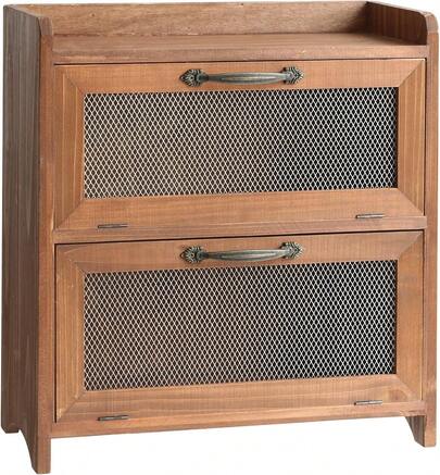 Two Tier Wood Countertop Storage Cabinet With Glass Doors For Kitchen Pantry Organizer Desktop Medicine Cabinet For Bathroom Living Room Office Space Saving Small Wood Cupboard Brown