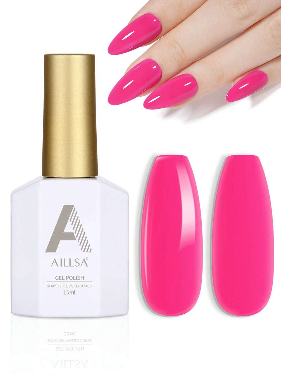 AILLSA Alisa 15毫升/瓶装霓虹粉色凝胶指甲油,快干,适合在家DIY美甲或作为礼物,可配合UV/LED灯使用 - 玫瑰紅 - 查看 1
