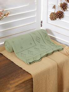 1pc Infant Knitted Blanket, Minimalist Hollow Geometric Design, Essential For Baby Stroller, Newborn, Baby Wrap, Air Conditioning Quilt - Light Green - View 5