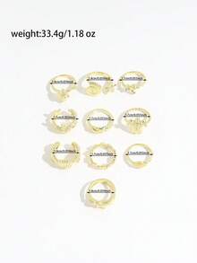 4件套度假风海星贝壳戒指，多元素扇贝螺旋金属叠戴戒指套装，女士款 - 金色 - 查看 5