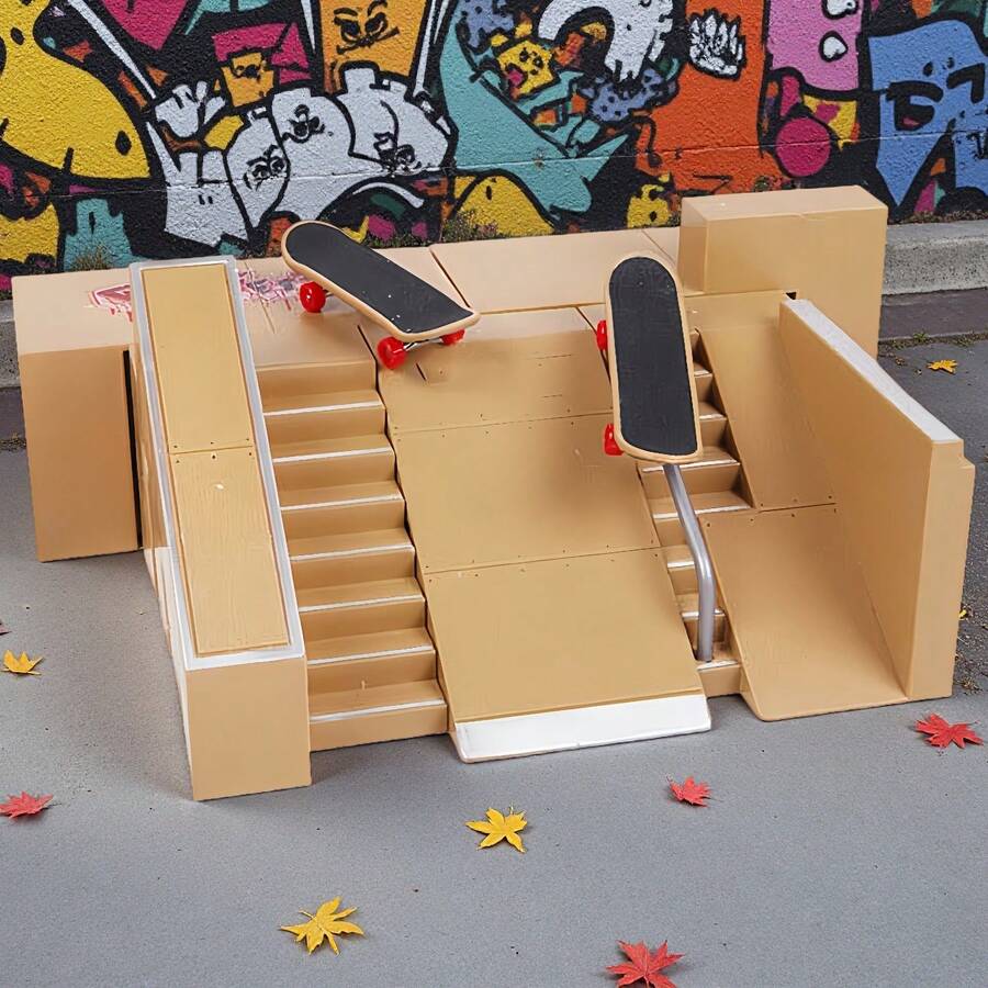 2-delars mini-fingerskateboardparkset, inkluderar 2 fingerskateboards och gör-det-själv-fingerskateboardramp, lämplig för vuxna för att lindra stress och fingerträning