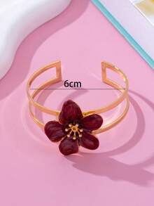 1pc Fashionable Elegant Artificial Drip Oil Coffee Tone Five-Petal Flower Open Bangle Bracelet For Women, Suitable For Daily Wear And Holidays, An Excellent Gift Choice (Gift Box Not Included) - Coffee Brown - View 5