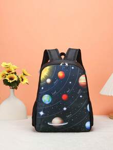 1pc Cartoon Space-Themed Backpack, A Unique Design Suitable For Various Occasions, Versatile And Easy To Use, Ideal For Outdoor Activities, Play, Commuting, Etc., Making It A Perfect Gift For Teenagers. - Black Space - View 7