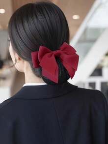 1pc Women's Black Bowknot Mesh Hair Net Clip, Simple Elegant Bun Maker, Suitable For Commuting Valentine's Day Valentines Claw Clips Hair Claws Hair Barrettes, School Stuff, College, Bows, Cute, Hair Accessories, Head Accessories, Hairpin,Summer,Holiday,Travel,Hair Clip,Party - Black - View 6