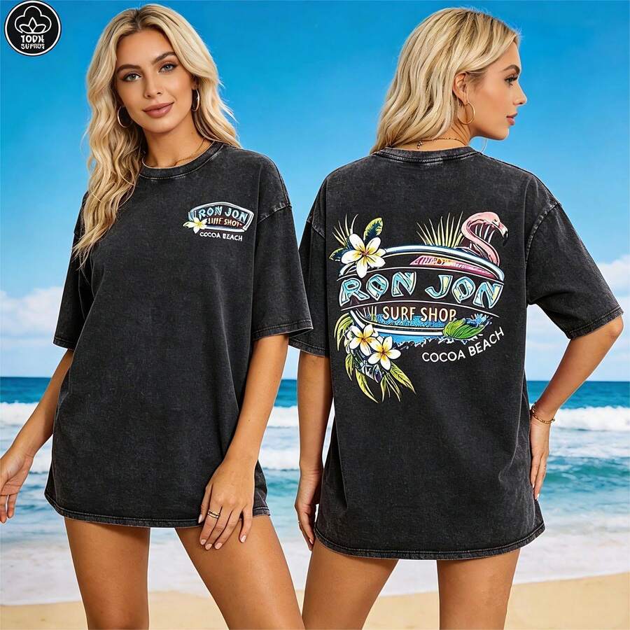 1PC (230 Pure Cotton T-Shirt) Men's T-Shirt, Surf Shop Graphic T - Shirt,Street Style-HD07 Summer Tops Summer Clothes Shirts  Summer Graphic Tees Women T Shirts Summer Tops Outfits Women Summer Outfits For Women Vacation Outfits Women Summer Clothes Summer Outfits For Women - 黑色 - 查看 1
