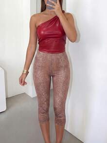 DOUCIU PU Leather Sleeveless Top And Knee-Length Pants 2 Pieces Set, Street Casual Outfit - Red - View 4