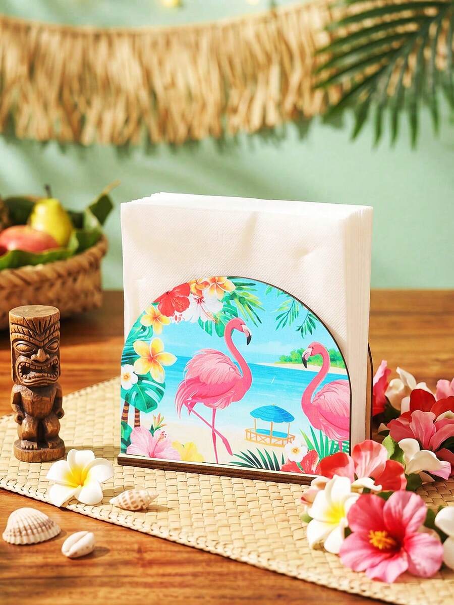 1 hộp đựng khăn ăn bằng gỗ thiết kế kiểu Hawaii, họa tiết chim hồng hạc và hoa nhiệt đới, giá đựng khăn giấy dùng cho tiệc tùng, trang trí tiệc mừng em bé, sinh nhật, đám cưới, trang trí bàn ăn nhà bếp, đồ dùng tiệc Hawaii, vật trang trí trung tâm bàn, hộp đựng khăn ăn, trang trí tiệc mùa hè, quà tặng tiệc lễ hội