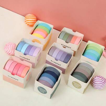 5/10/20 piezas Juego de cintas washi para planificador de estudiantes, cintas decorativas de unicolor y estampadas, serie básica Macaron, de alta calidad, inodoras, duraderas, adecuadas para manualidades, scrapbooking, regalos de fiesta