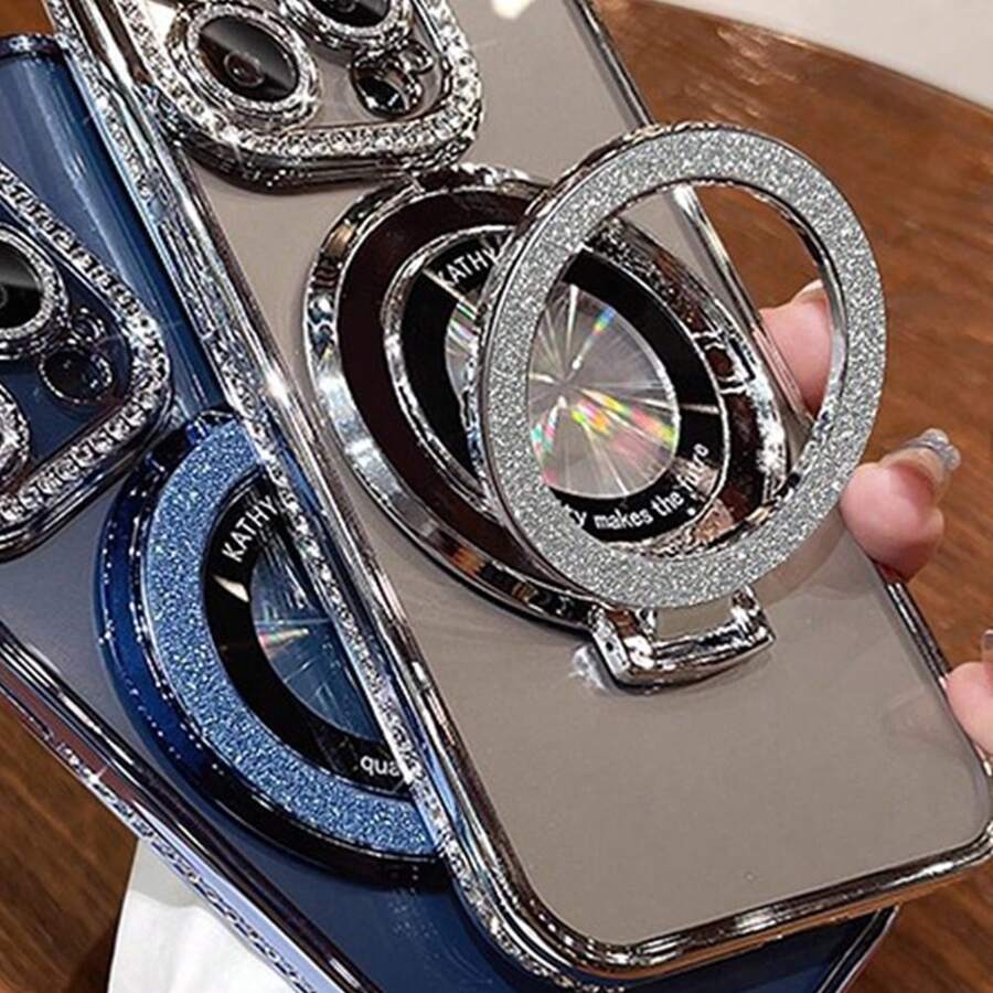 Sparkling Pink Phone Holder With Goddess Temperament, High-End Stretchable Magnetic Folding Creative Phone Holder, Luxurious Rhinestone Sparkling Holder Suitable For Lazy Desktop Holders Of All Kinds Of Phones - Multicolor - View 1