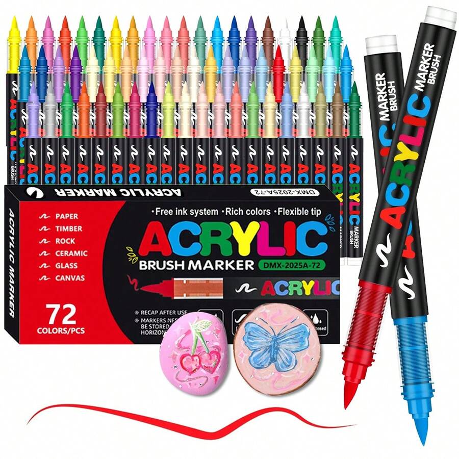 12/24/36/48/60/72/84pcs Set High Gloss Acrylic Marker Pens, Water-Based Markers, Large Capacity Quick-Drying Art Color Pens, Back To School DIY Planning Pen Set, Painting Set, Study Stationery, Color Markers Suitable For Ceramic, Glass, Plastic, Wood, Stone, Etc. - Multicolor - View 1
