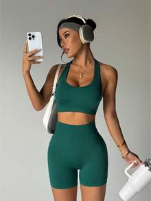 Women's Seamless Butt Lifting Green Yoga Cycling Shorts, Compression Slim Fit Workout Shorts Suitable For Gym, Running, Outdoor Sports - Green - View 6