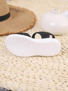 Girls' Summer Sports Sandals, New Round Toe Woven One-Piece Multi-Color Anti-Slip Durable Fashionable Flat Beach Sandals For Children - Black - View 8