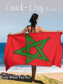 Microfiber Beach Towel, Morocco Flag Theme, Tropical Floral Pattern, Lightweight, Quick Drying, Super Absorbent, Modern Design, Oblong Shape, 100% Polyester, 252g/㎡, For Swimming, Gym, Yoga, Camping, Festival, Travel - Red and Green - View 9