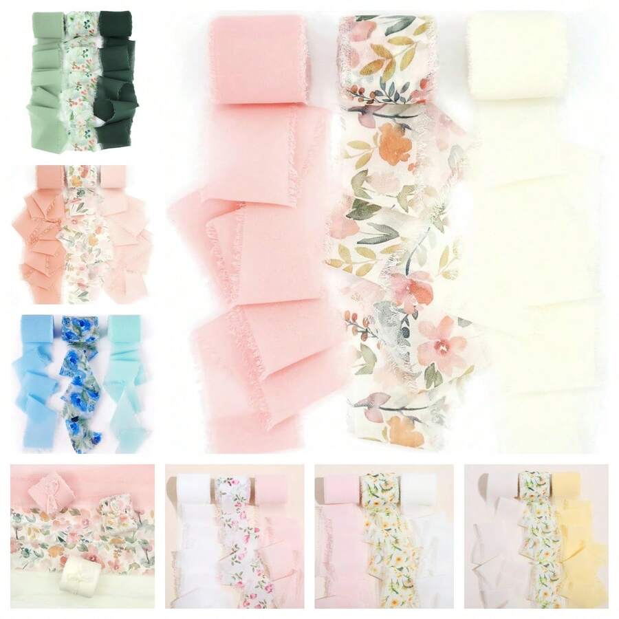 3 rollos, total de 5 metros de cinta de flecos de gasa, 1.5 pulgadas de ancho, 16.5 yardas, adecuada para invitaciones de boda, ramos, manualidades, envoltura de regalos - Ver 1