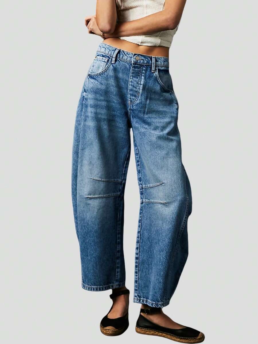 Women's Casual Retro Straight Leg Cropped Jeans, Spring/Summer - Blue - View 1