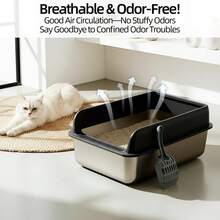 1pc Stainless Steel High-Sided Litter Box With Scoop, Anti-Splash Cat Litter Box, Suitable For Indoor Cats - one-size - View 4