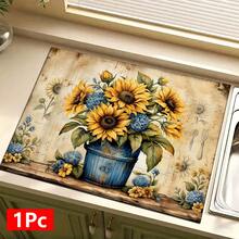 1pc Vintage Sunflower Pattern Absorbent Dish Drying Mat, Home Decor, Espresso Machine Countertop Absorbent Mat, Sink Drain Mat, Soft Faucet Absorbent Mat, Sink Cup Mat, Kitchen & Bathroom Accessories - Multicolor - View 15